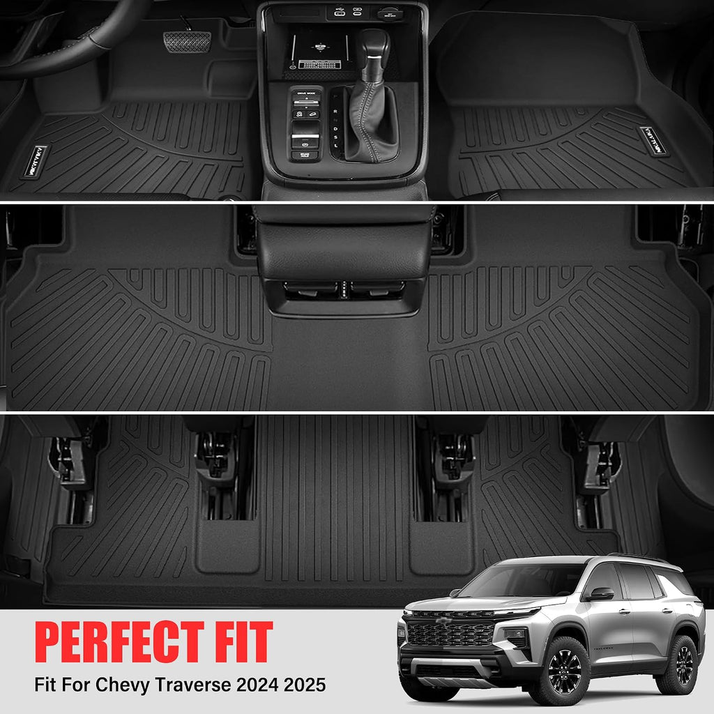 Floor Mats &Trunk Mat for 2024 2025 2026 Chevy/Chevrolet Traverse 7 Seats with Backrest Mat All Weather TPE Rubber Cargo Liner Back Seat Cover 3rd Row for Chevy Traverse 2026 Accessories