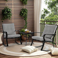 Incbruce 3 Piece Patio Bistro Set Outdoor Rocking Chairs Set, Porch Patio Conversation Chairs Set of 2 with Glass-Top Coffee Table (Grey Thickened Cushion)