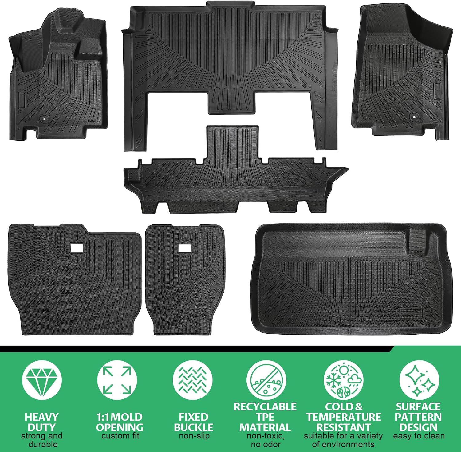 Floor Mats Full Set for Dodge Grand Caravan 2008-2021 & for Chrysler Town & Country 2008-2016(ONLY Stow'n Go), TPE All Weather Protection Custom Fit Floor Liners & Backrest Mat & Cargo Liner
