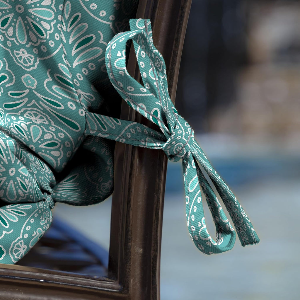 Arden 4-Pack Outdoor Patio Dining Chair Cushion, 20x44, Rain-Proof Seat Pad, Fade-Resistant Outdoor Cushion Turquoise Daphne Medallion
