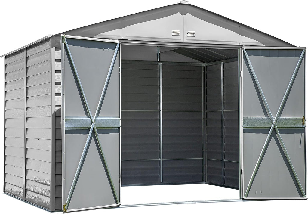 Arrow Select 10' x 8' Outdoor Lockable Steel Storage Shed Building, Flute Grey