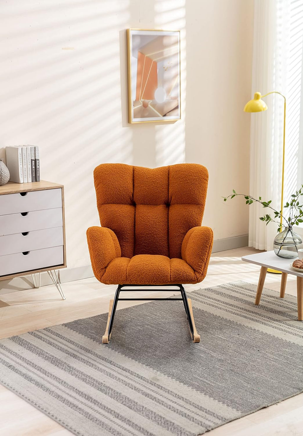 Rocking Chair Nursery Gilder, 31.5' D×27.6' W×37.4' H, Soft Teddy Fabric, 250LBS Capacity, Living Room & Nursery Accent Furniture