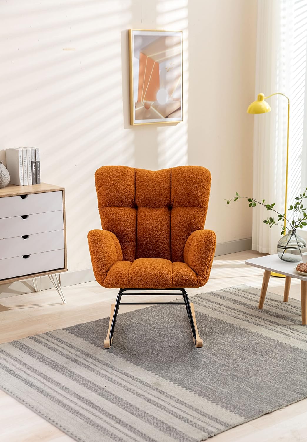 Rocking Chair Nursery Gilder, 31.5' D×27.6' W×37.4' H, Soft Teddy Fabric, 250LBS Capacity, Living Room & Nursery Accent Furniture