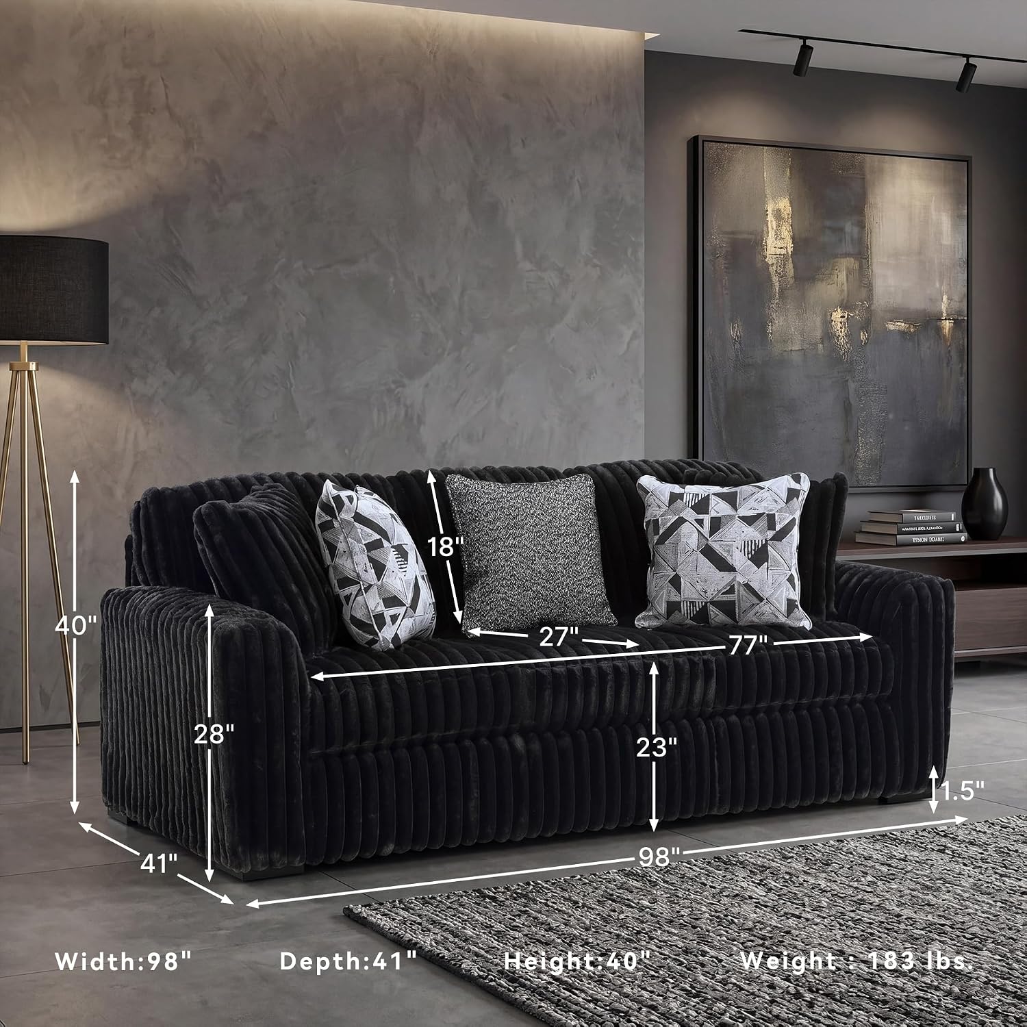 Signature Design by Ashley Midnight-Madness Modern Anti Sage Sofa with Reversible Cushions, Black