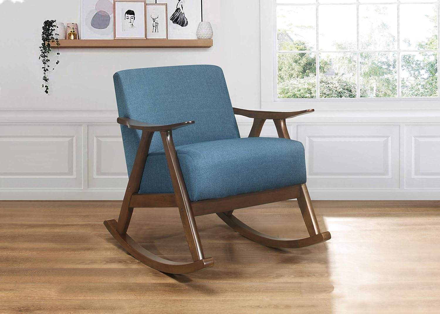 Lexicon Helena 28.5' W Fabric Wood Arm Rocking Chair, Blue