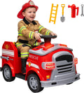 Qaba 12V Ride on Fire Truck, Battery Powered Electric Car for Kids with Siren, Flashing Lights, Fire Extinguisher, Shovel, Wrench, Ladder, Soft Start, Horn Music and, Red