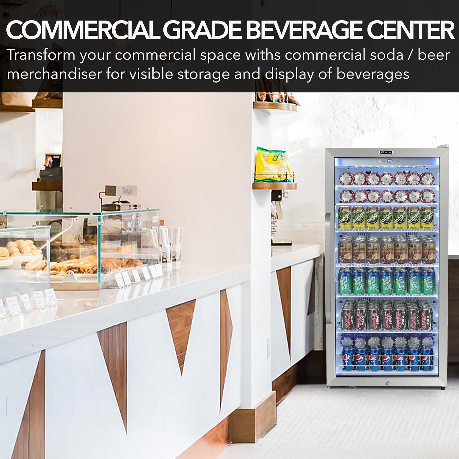 Whynter CBM-1060XLWa White Freestanding 10.6 cu. ft. Stainless Steel Commercial Beverage Merchandiser with Superlit Door and Lock