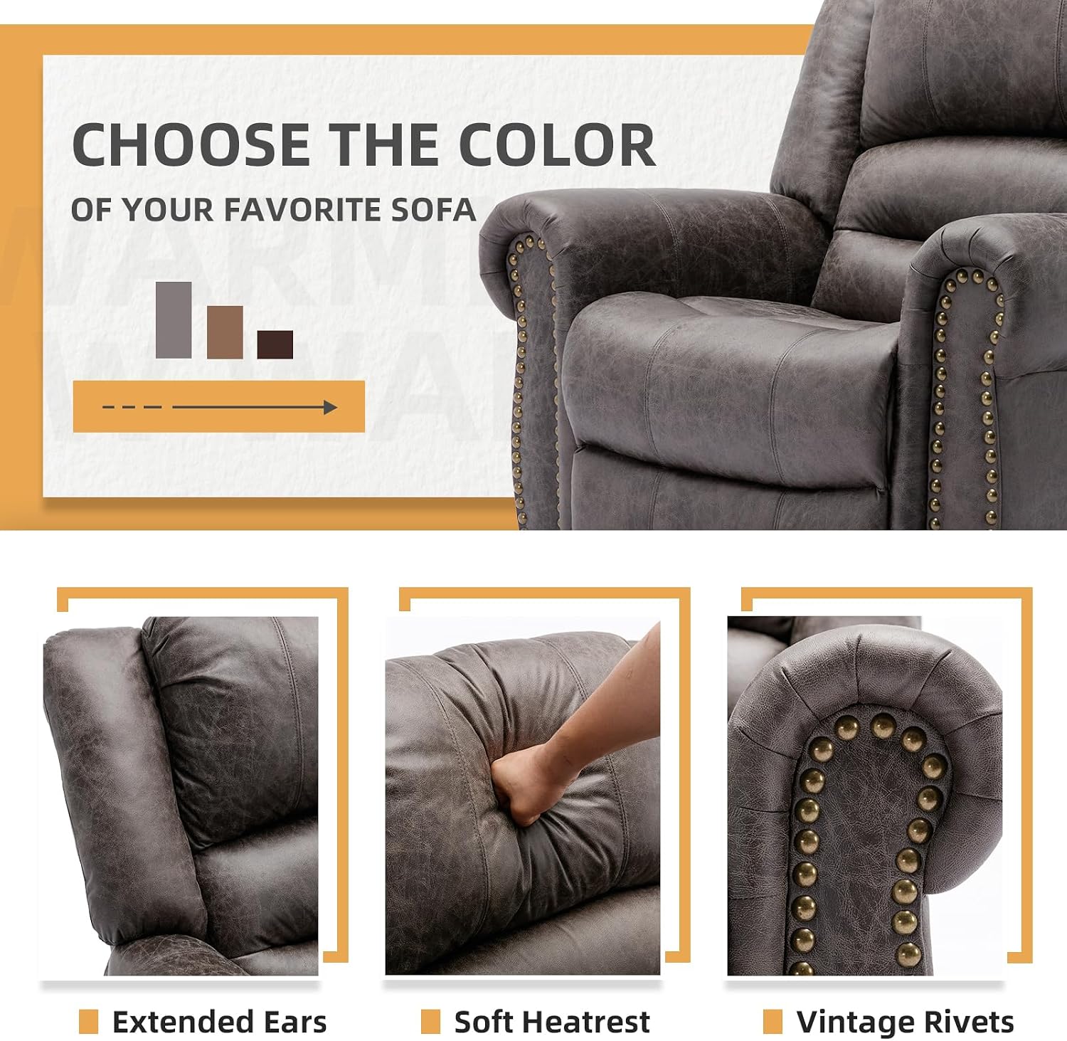 Manual Massage Recliner with Heating Function, 360° Swivel Glider Rocking Recliner Chair for Living Room, Ergonomic Single Sofa Chair with Remote Control/USB Ports/Side Pockets(Grey)