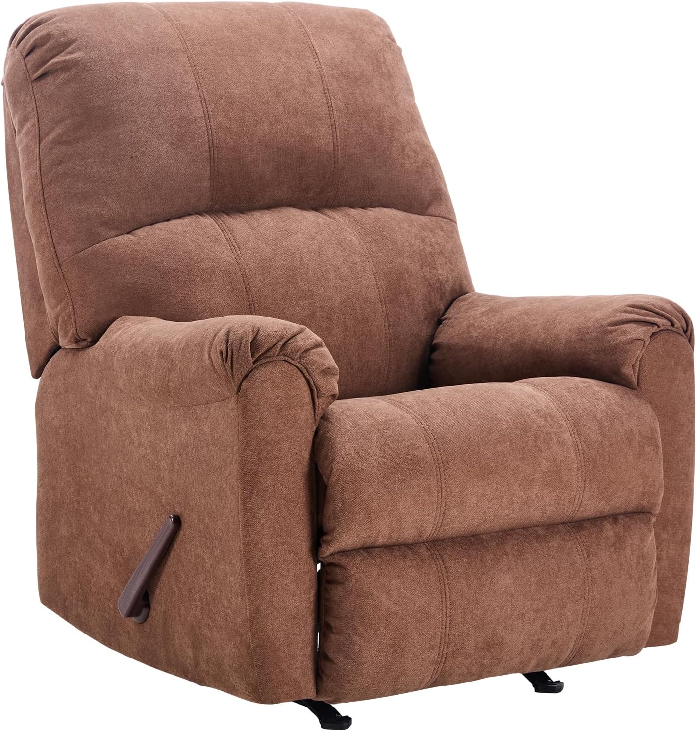 CANMOV Rocker Recliner Chair for Adults,Manual Recliner Chair with Overstuffed Backrest and Armrests, Soft Fabric Manual Rocking Reclining Sofa for Living Room, Brown