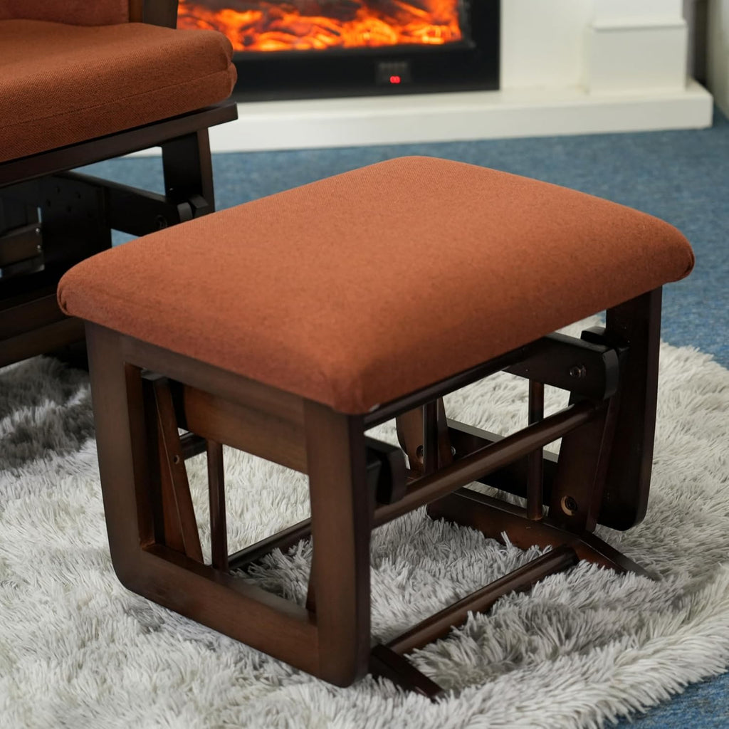 Joli Deluxe Glider Chair and Ottoman Set (Terracotta Fabric and Walnut Frame)