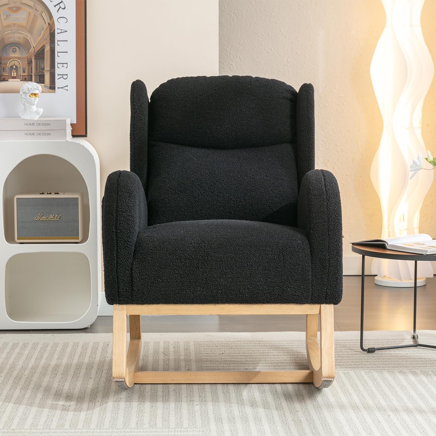Cloud Rocking Chair Nursery, Comfy Glider Nursery Chair with Foot Rest, Upholstered Rocker, Modern Accent Reading Armchair with Solid Wood Base for Living Room, Bedroom (40' Black)