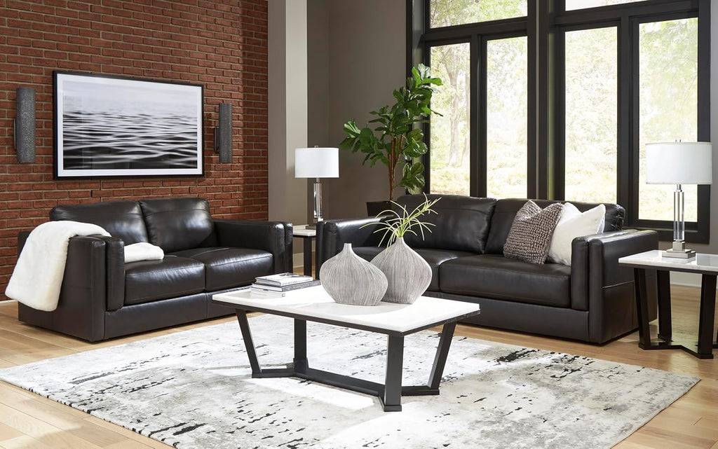 Signature Design by Ashley Amiata Modern Leather Match Sofa with Non-skid Legs, Black