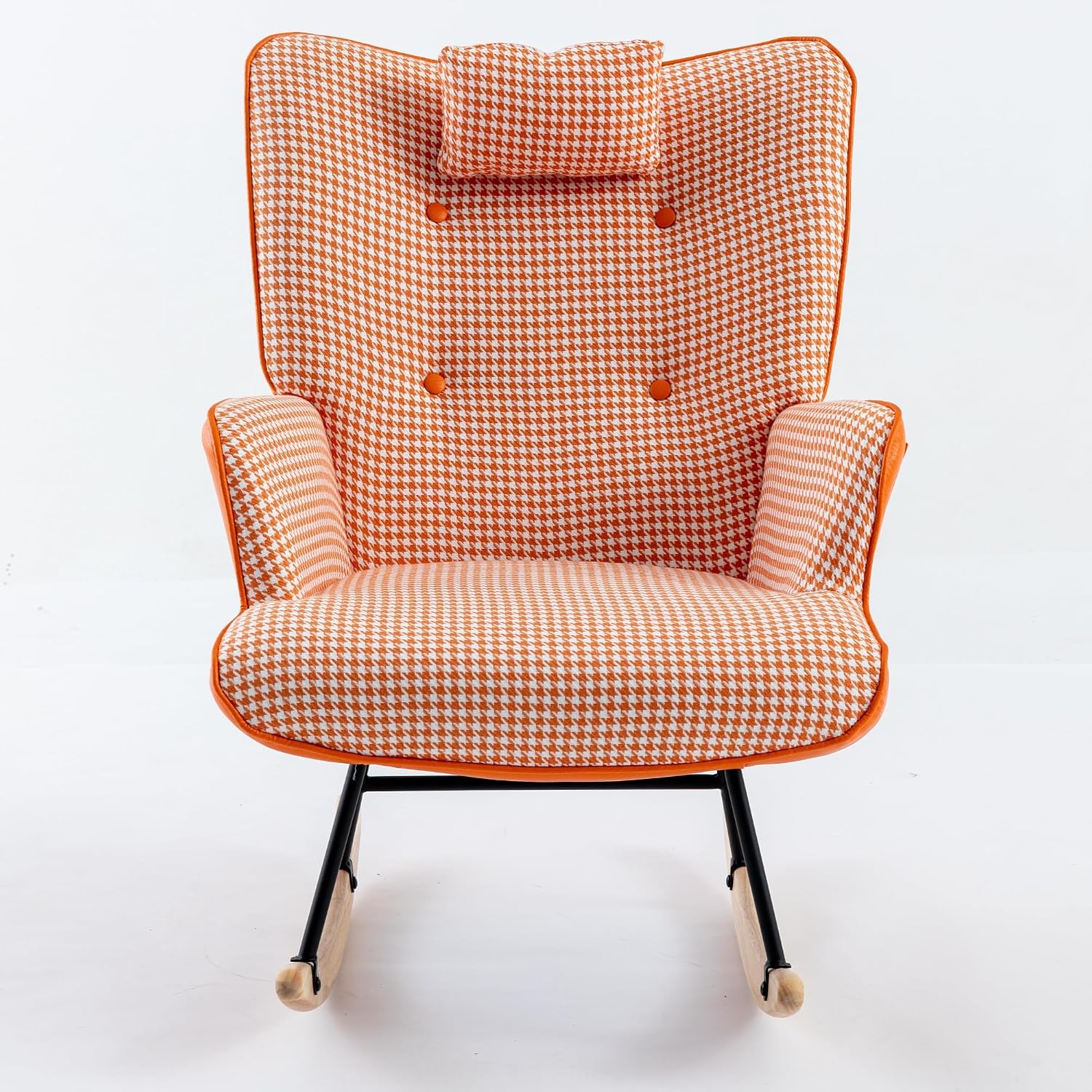 35.5' Nursery Rocking Chair Cotton Linen Upholstered Glider Chair with High Backrest Armchair for Living Room Bedroom Orange