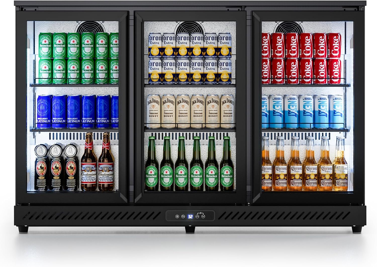 COTLIN Wine and Beverage Refrigerator, Back Bar Cooler with Low-E Glass and Auto Defrost, 3 Door Commercial Under Counter Fridge for Beer, Wine, Soda, Triple Fan Cooling, ETL and NSF, 11.45 Cu.Ft