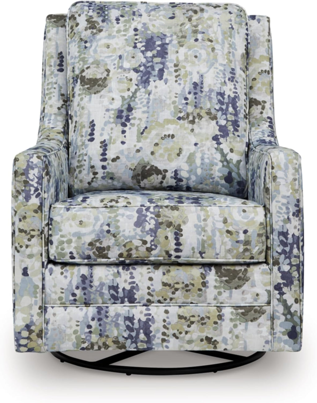 Signature Design by Ashley Dustinford Contemporary Abstract Floral Swivel Glider Accent Chair with Reversible Cushions, Blue & Green