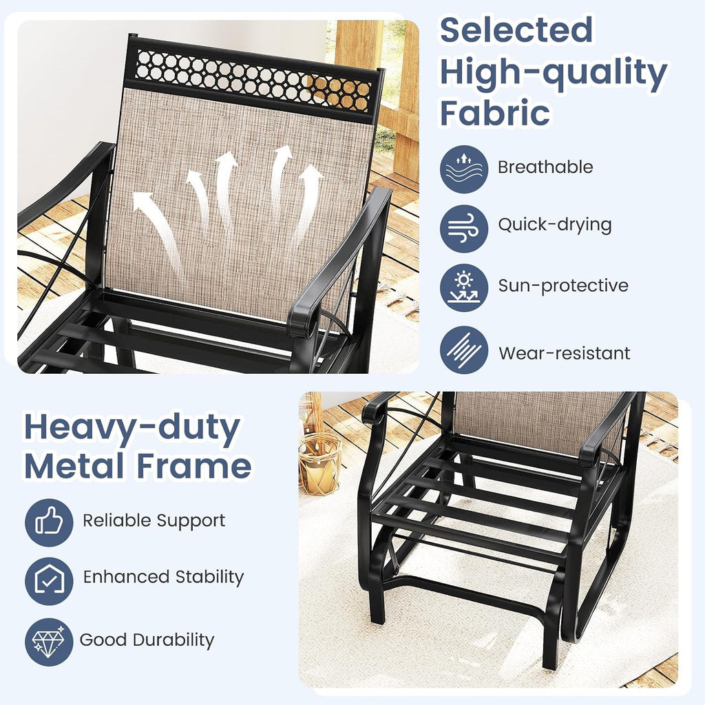 Giantex Outdoor Glider Rocking Chair, Patio Glider with Thick Removable Seat and Back Cushion, Non-Slip Foot Pads, Heavy-Duty Metal Frame, Outdoor Swing Rocking Chairs for Porch, Garden, Yard, Lawn