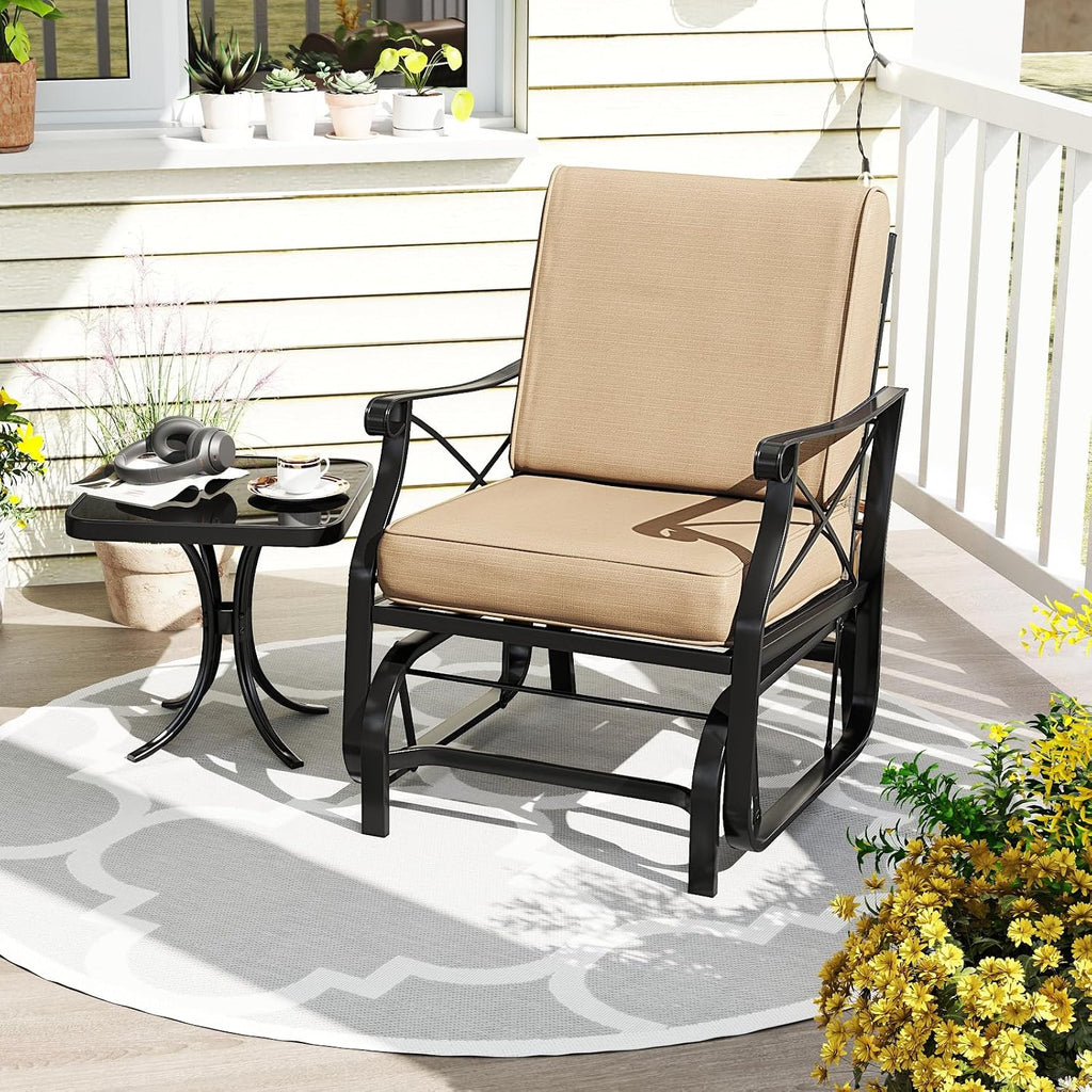 Tangkula Outdoor Glider Rocking Chair, Patio Gliding Chair Furniture with Metal Frame and Thick Cushions for Porch, Balcony, Garden and Yard (2 Pack)