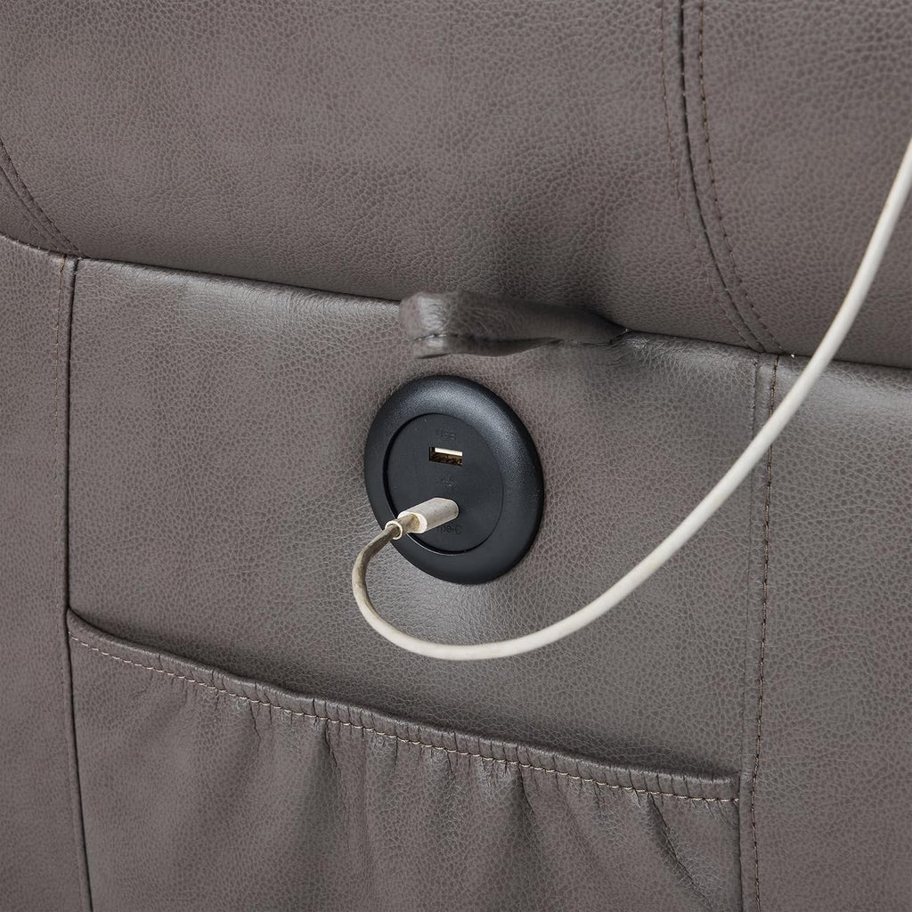 FLEXISPOT Power Lift Recliner Chair for Elderly with Massage & Heat, Faux Leather Electric Reclining Chair for Seniors with USB Ports, Cup Holders & Side Pockets(Medium Size,Charcoal Gray