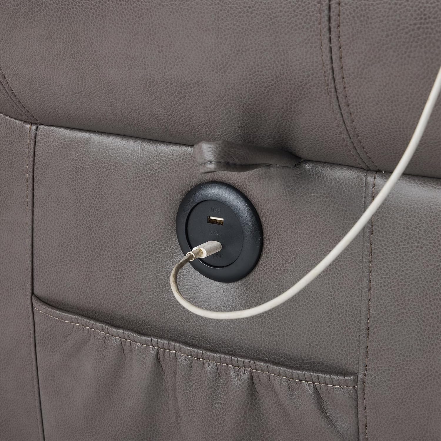 FLEXISPOT Power Lift Recliner Chair for Elderly with Massage & Heat, Faux Leather Electric Reclining Chair for Seniors with USB Ports, Cup Holders & Side Pockets(Medium Size,Charcoal Gray