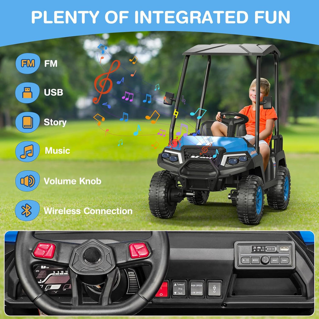 LIGIANT 24V Ride on Toys for Big Kids, 4-Seater Kids' Car, Golf Cart Max. Capacity: 264 Lbs(4 Kids), 4WD Ride on Car w/Remote Control, Detachable Awning, Spring Suspension, Music/Story/Power Display
