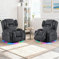 BINGTOO Dual Motor Power Swivel Rocker Recliner Chair with Massage & Heat, Electric Wall Hugger Glider Chair for Adults, Nursery with LED Lights, USB-C Ports & Cup Holders, Velvet Gray, 2 Chair