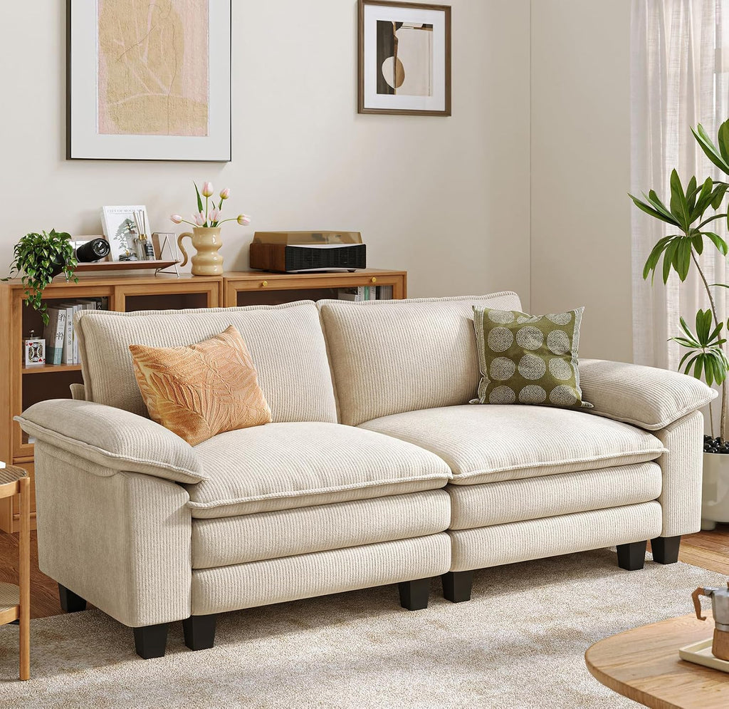 LINSY HOME 90' Modular Cloud Love Seat Sofa, Corduroy Soft Sectional Couch, Modern Comfy Love Seat, Perfect for Living Room, Apartment, Office, Beige