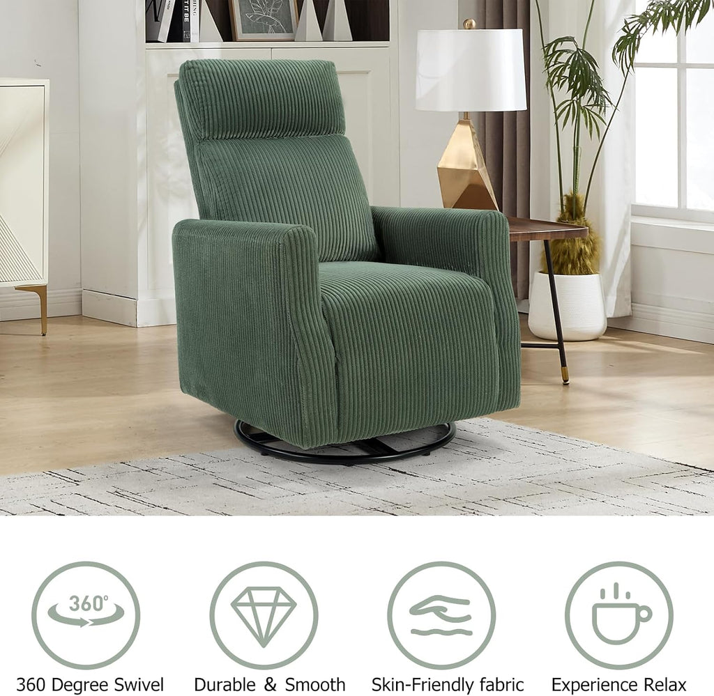 CANMOV Swivel Rocker Chair Set of 2, Swivel Accent Chair with High Back and Arms, Corduroy Glider Chair for Living Room Bedroom Nursery, Green