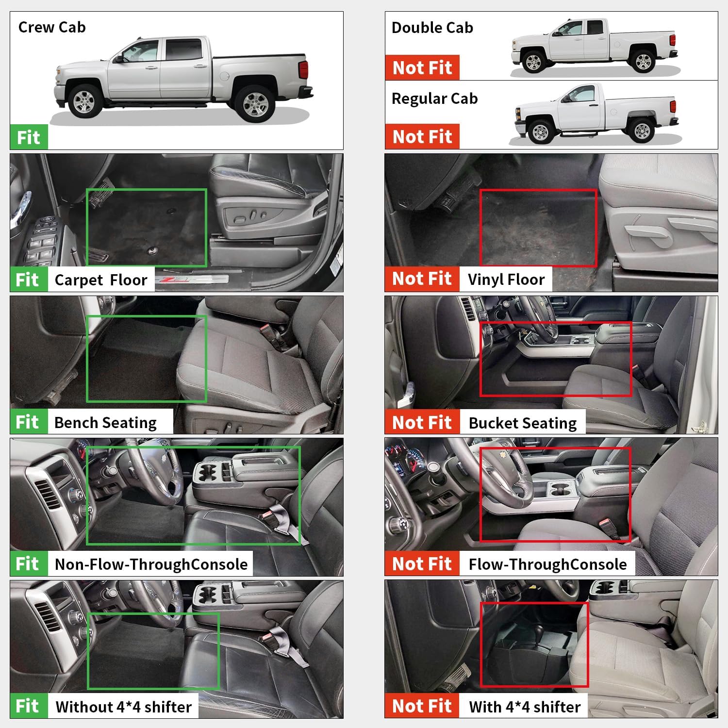 LASFIT Floor Mats 2014-2018 for Chevy Silverado/GMC Sierra 1500, 2015-2019 2500HD 3500HD (Crew Cab Only/Bench Seat Only) All Weather TPE Custom Fit Car Floor Liners, with Carpet Floor Only