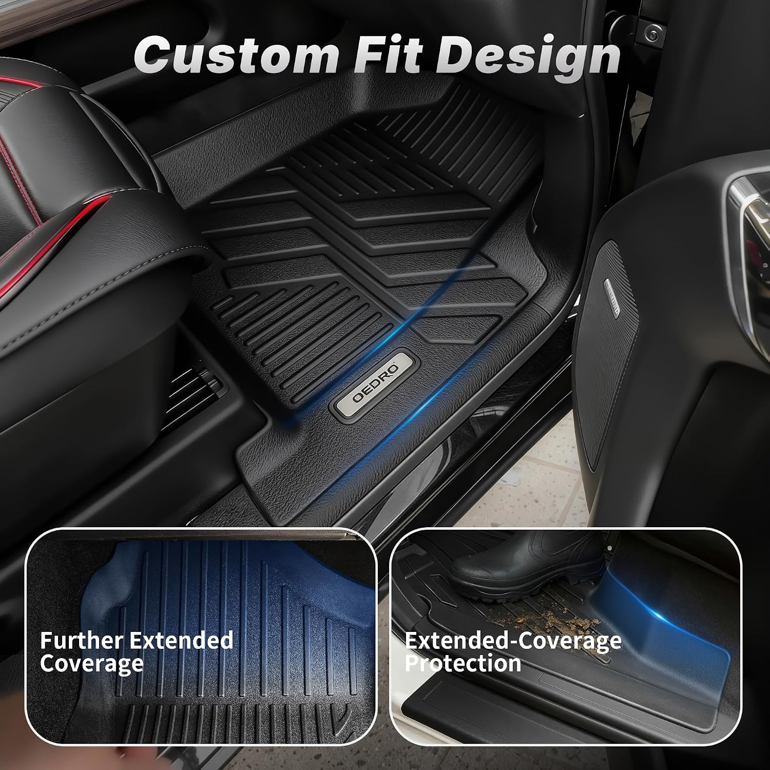 OEDRO Floor Mats for 2024 2025 2026 Chevy Trax/Buick Envista, Custom Fit TPE All Weather Trunk Mat with Backrest for Chevy Trax Accessories, Anti-Slip Back Seat Protector, Full Mat Set, Black
