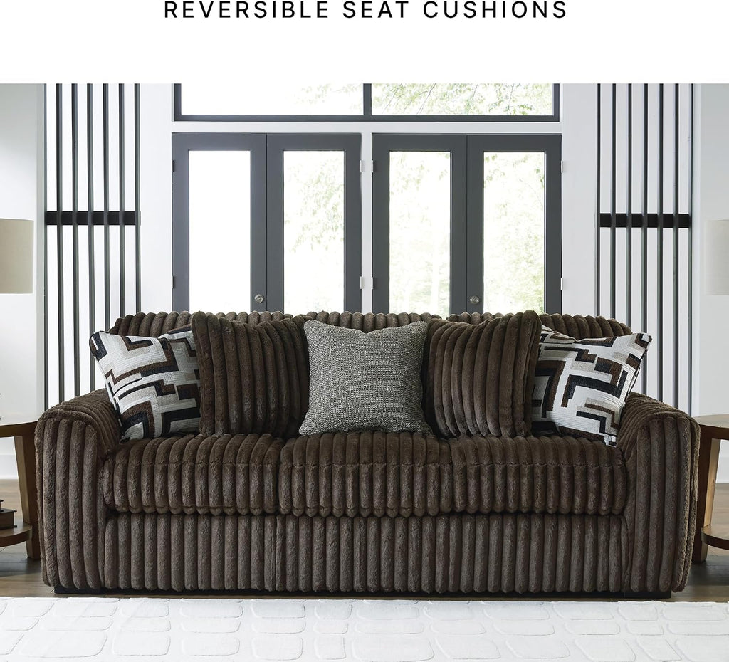 Signature Design by Ashley Midnight-Madness Modern Anti Sage Sofa with Reversible Cushions, Dark Brown