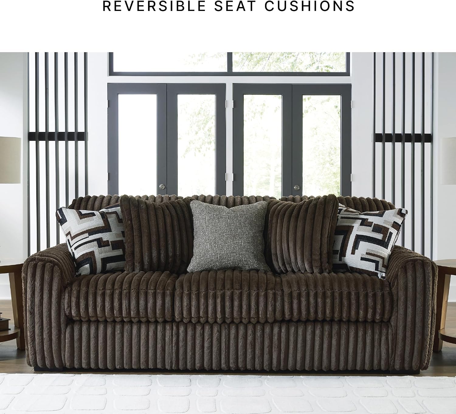 Signature Design by Ashley Midnight-Madness Modern Anti Sage Sofa with Reversible Cushions, Dark Brown