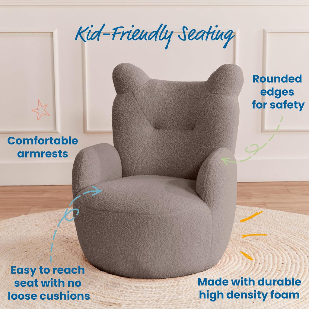 ECR4Kids Teddy Bear Sherpa Toddler Chair, 14in Seat Height, Kids Furniture, Grey