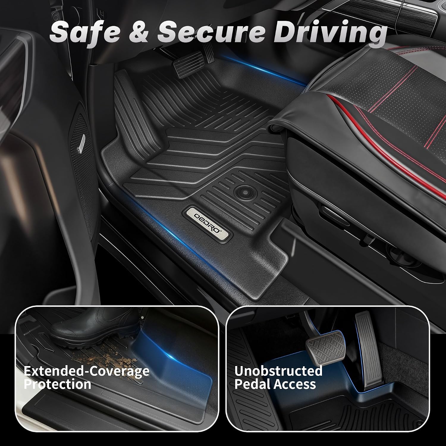 OEDRO Floor Mats for 2024 2025 2026 Chevy Trax/Buick Envista, Custom Fit TPE All Weather Trunk Mat with Backrest for Chevy Trax Accessories, Anti-Slip Back Seat Protector, Full Mat Set, Black