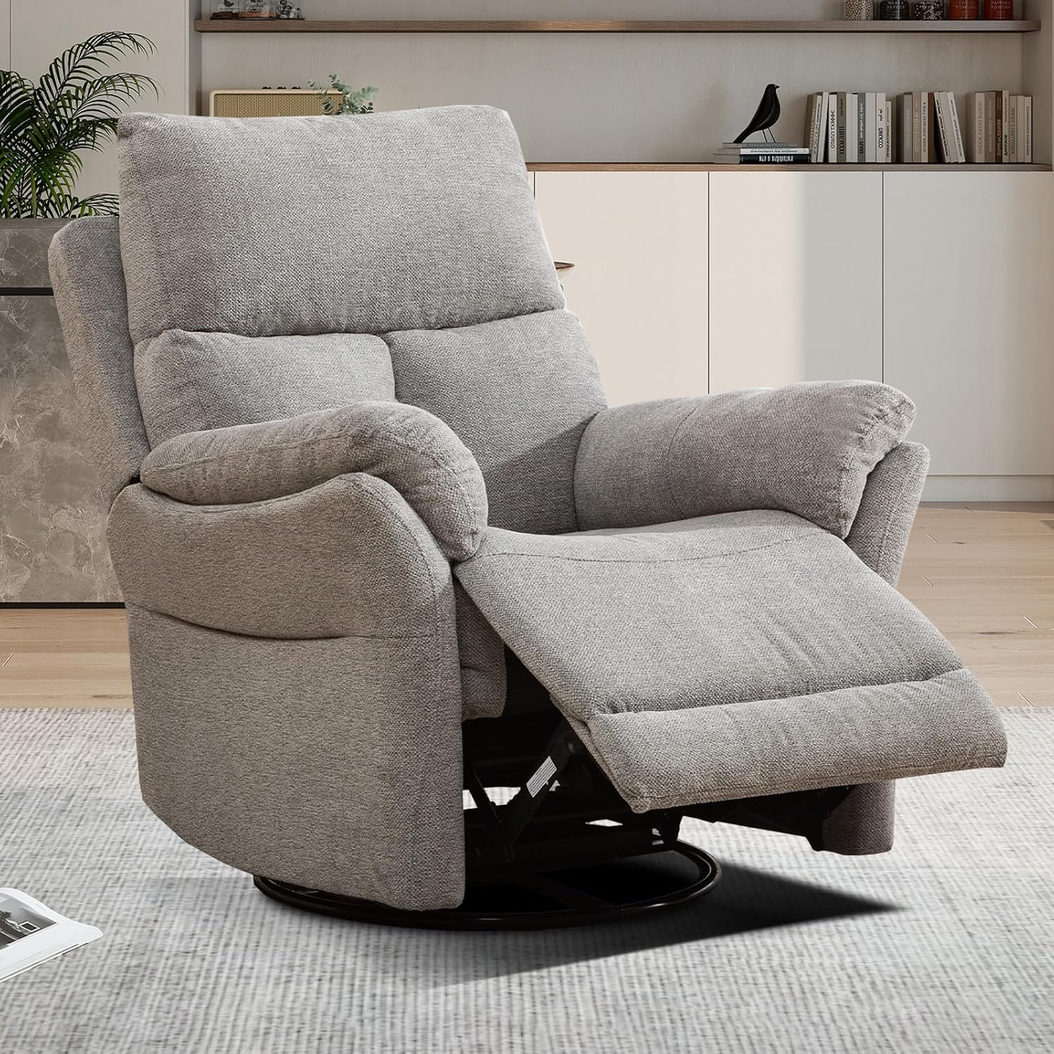 CANMOV Rocker Recliner, Manual Swivel Recliner with Overstuffed Cushion, Nursing Chairs for Living Room, Swivel Glider Recliners with Soft Backrest, Grey
