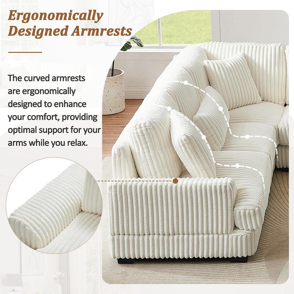 Ball & Cast 129' Oversized Sectional Sofa U-Shaped Sofa Couch with a Chaise Lounge Corduroy Modern Sofas Comfy Couches for Living Room, Beige