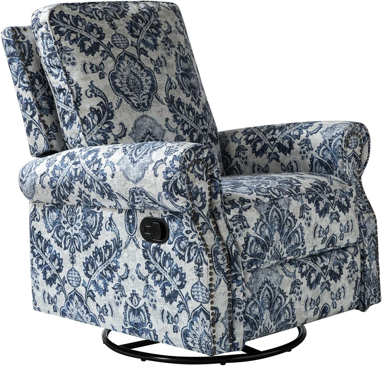 HULALA Home Modern Rocker Recliner, Printed Fabric Swivel Glider with Adjustable Backrest & Footrest, Comfy Upholstered Manual Recliner Chair Home Theater Singe Sofa for Bedroom Living Room, Damask