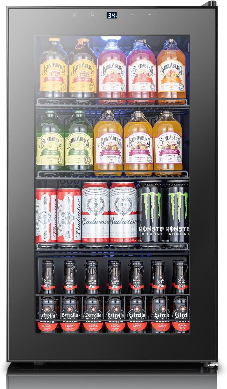 Yeego Beverage Refrigerator, 130-Can Mini Fridge with Glass Door, Adjustable Shelves & Digital Temperature Control for Soda, Beer, and Wine – Suitable for Home or Office Use
