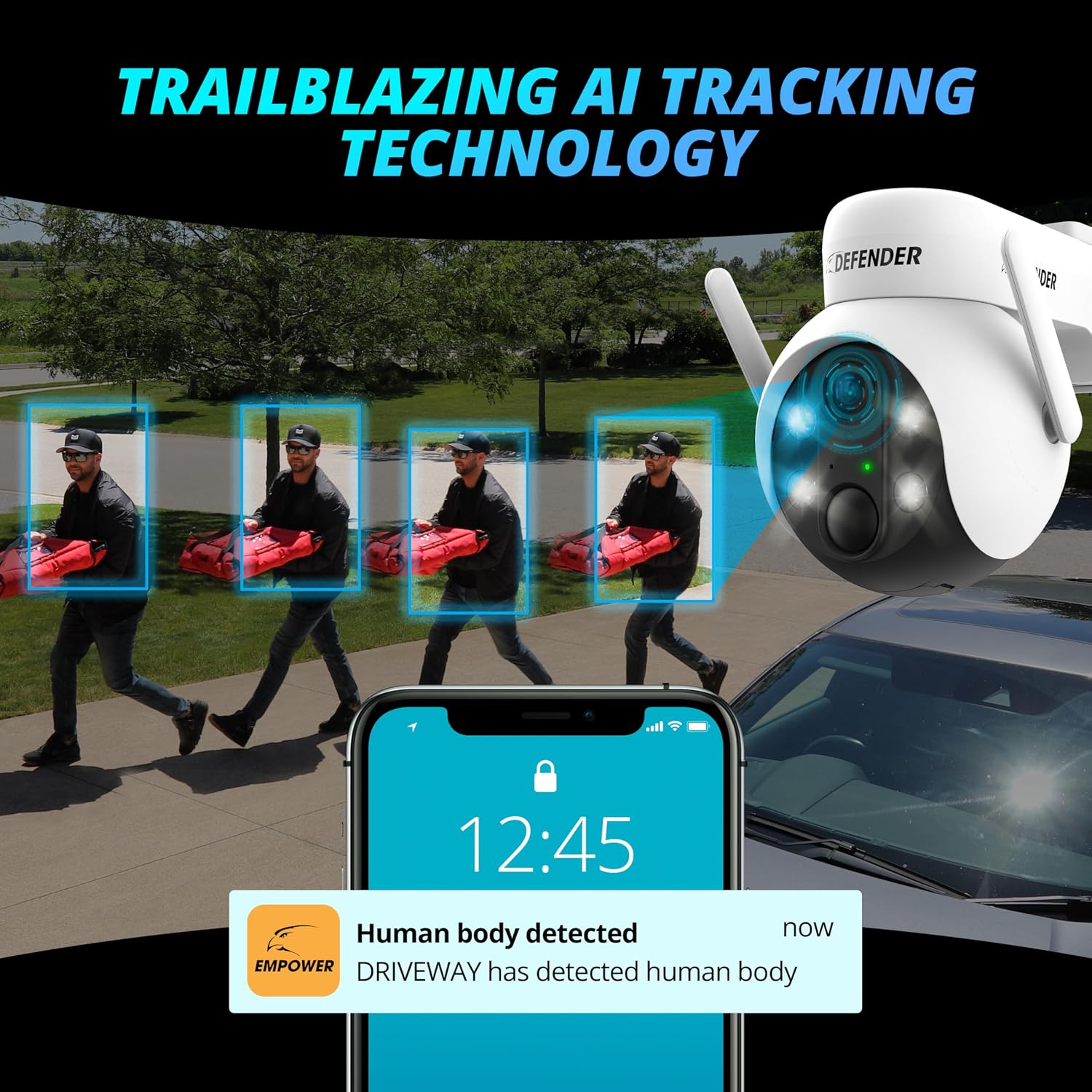 Defender Solar Powered Security Camera | 4K/8MP AI Everwatch PTZ | Wireless Outdoor Camera | Night Vision | AI Tracking Camera | Two-Way Talk | Motion Sensor | IP65 Rated | No Monthly Fees | Pack of 1