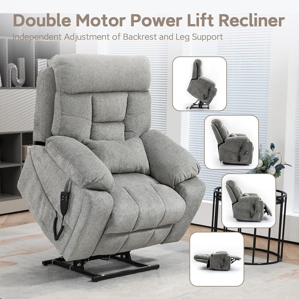 Large Power Lift Chairs Recliners for Elderly with Heated and Massage, Lazy Boy Recliner Chair with 26in Extra Wide Seat, Hidden Cup Holder, Side Pocket