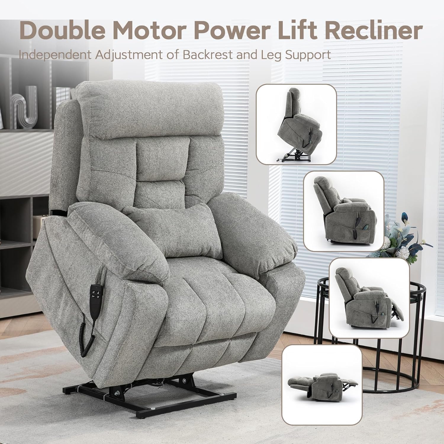 Large Power Lift Chairs Recliners for Elderly with Heated and Massage, Lazy Boy Recliner Chair with 26in Extra Wide Seat, Hidden Cup Holder, Side Pocket