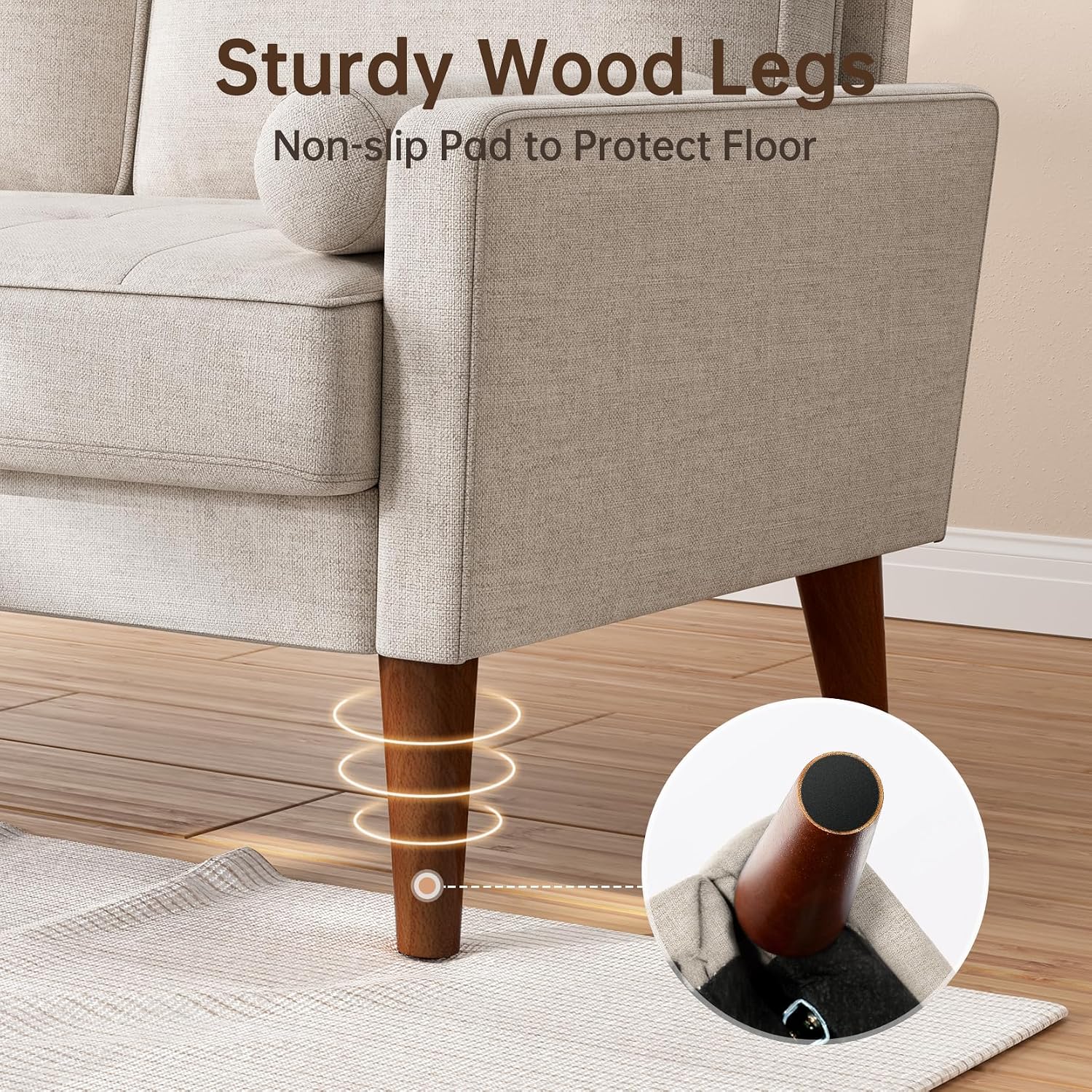 Vesgantti Loveseat Sofa 48' Small Couches for Small Spaces, Love Seat for Living Room, Bedroom, Easy Assembly Mid Century Modern Couch, Beige | Solid Wood Legs