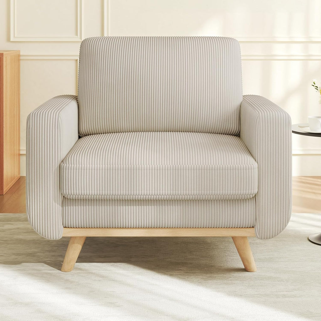 Vesgantti 38.5' Accent Chair Light Gray, Comfy Corduroy Single Sofa Seat with Spring Cushion, Upholstered Armchair with Deep Seat, Reading Chair for Adults, Modern Sofa for Living Room, Bedroom