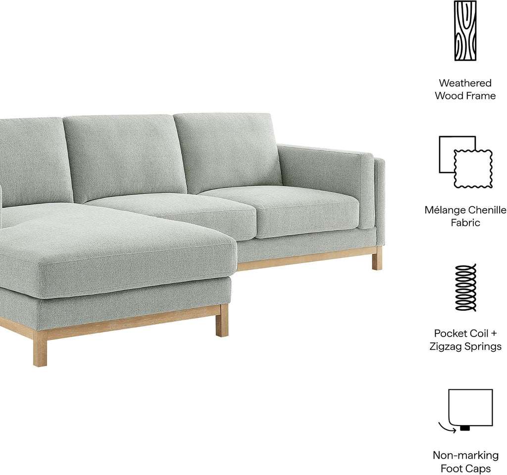 Modway Roscoe Left-Facing Sectional Sofa with Chaise in Mist - 2-Piece Mélange Chenille Fabric Deep Seat Couch, L Shaped Modular for Living Room or Lounge