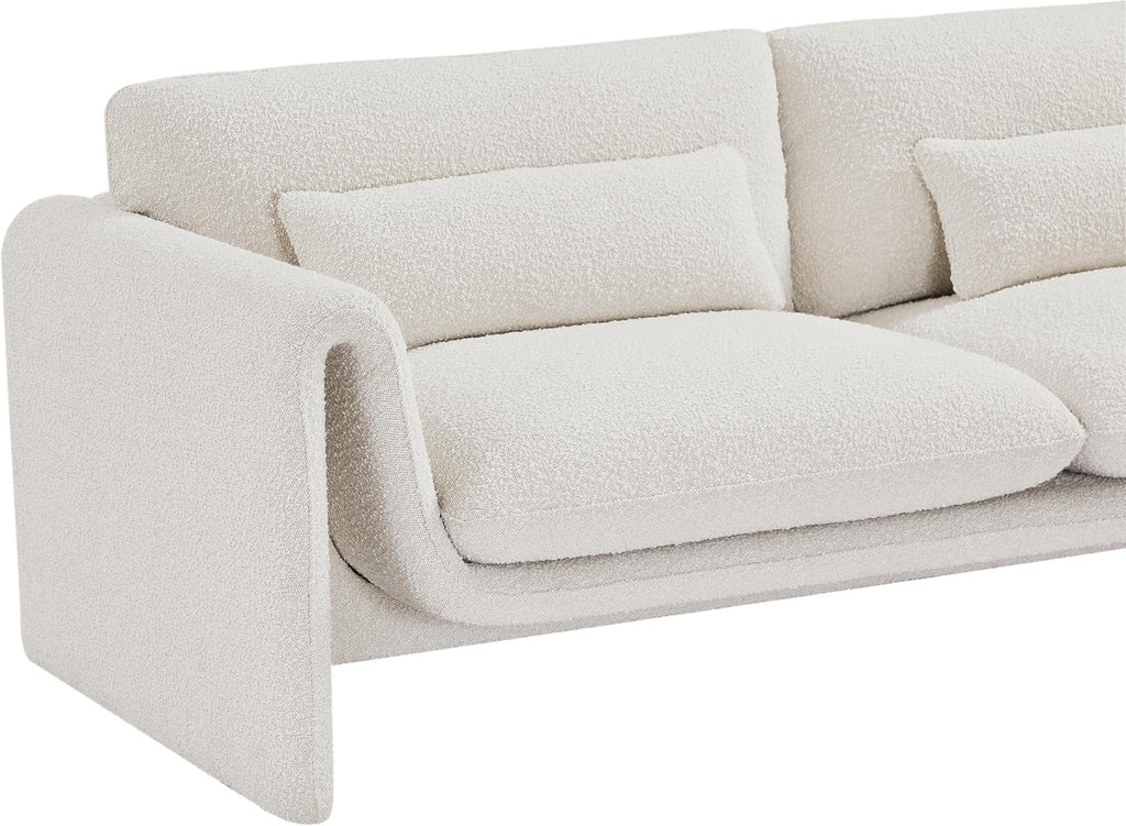 Meridian Furniture 198Cream-S Stylus Collection Modern | Contemporary Boucle Fabric Upholstered Sofa with Rich Cream Boucle Fabric, Curved Arms, 86' W x 38' D x 31' H, Cream