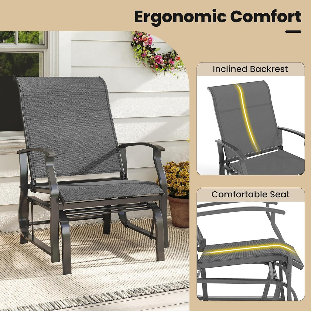 Giantex 4-Pack Outdoor Glider Rocking Chairs, Rockers with Ergonomic Backrest & Seat, Extra Armrests, Metal Frame, Anti-Scratch Foot Pads, Load 350Lbs, Patio Gliders for Porch, Yard, Garden, Grey