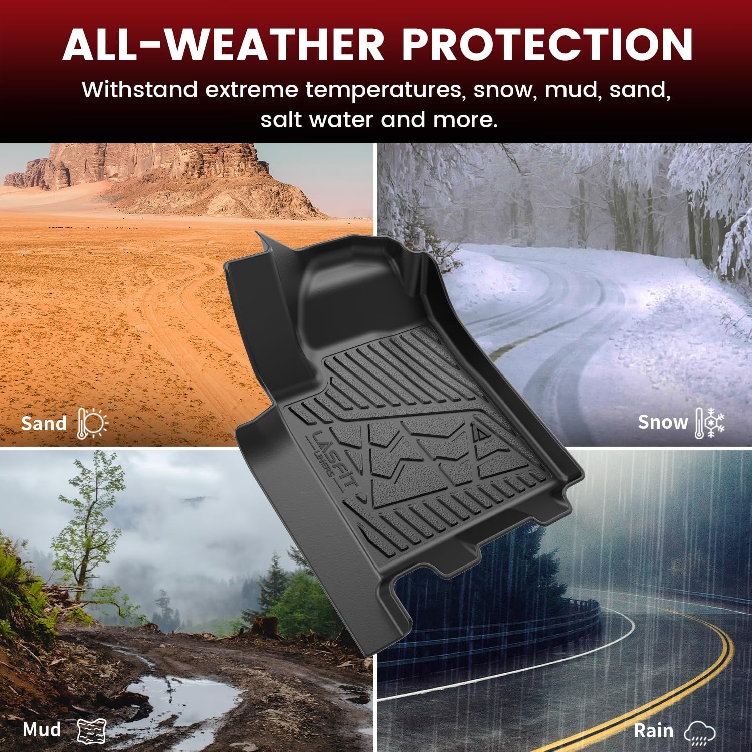 LASFIT Floor Mats for Chevrolet Chevy Silverado EV 2024-2026 (Fit Without Multi-Flex Midgate, Not Fit with Multi-Flex Midgate), All Weather TPE Custom Fit Floor Mats for Cars