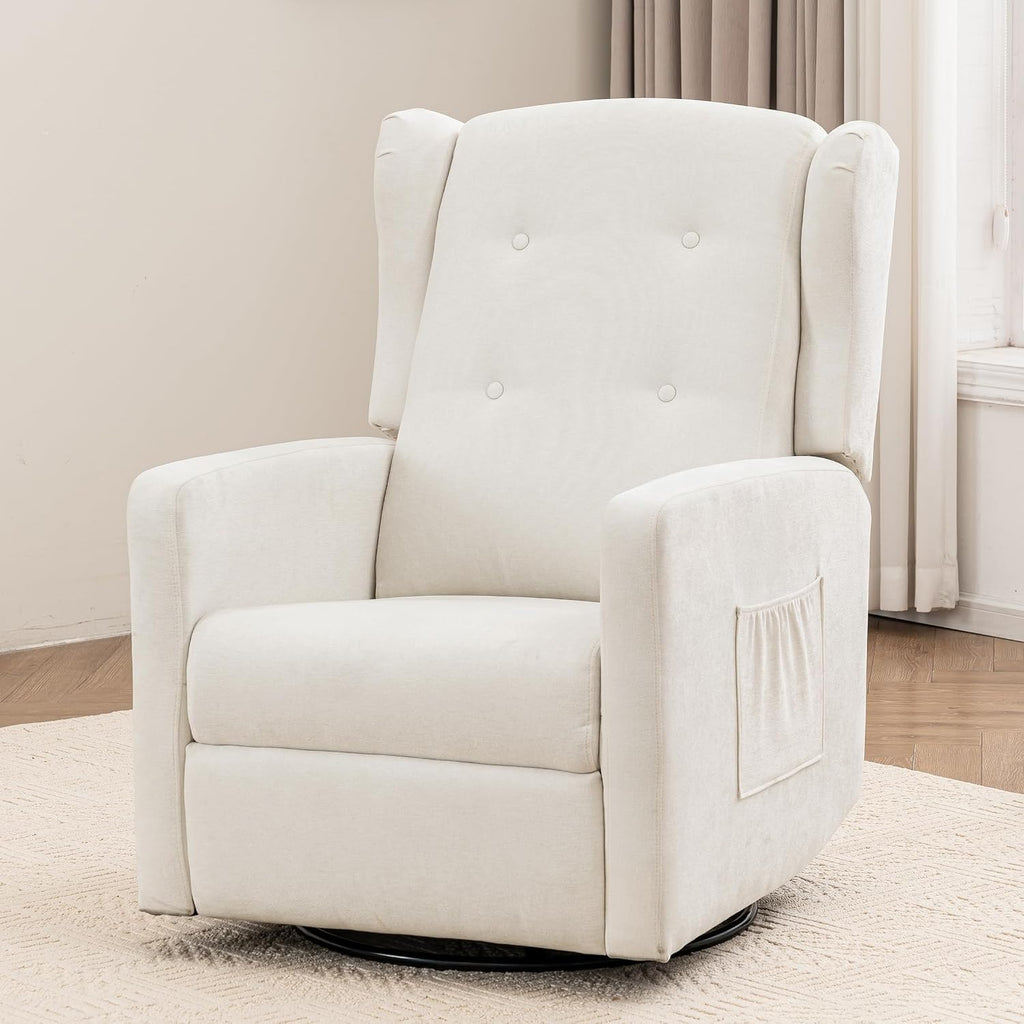 Swivel Rocker Power Recliner Chair for Nursery, 270° Swivel Glider Recliner with USB & Type-C Charging, Electric Reclining Chair with Storage Pockets, Upholstered Recliner for Living Room(Cream)