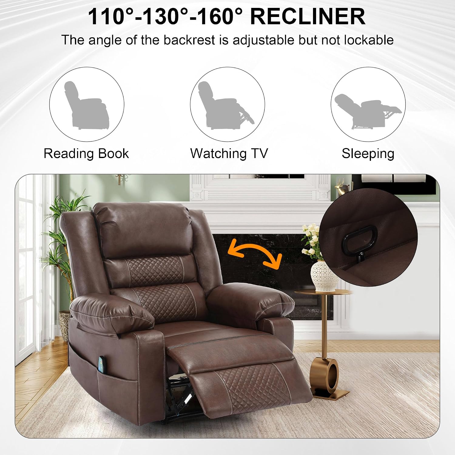 Massage Chair Recliner with Heat,Comfotable Lazy Boy Recliner Chair with 2 Side Pockets,Manual Recliners Chairs for Adults,Oversized Recliners Chairs for Big and Tall Man,Heavy Duty,PU Leather