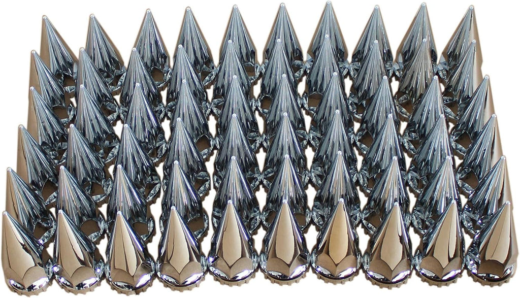 MRJLK Chrome ABS Complete Axle Cover Set with Hub Caps and 33mm Screw-On Spiked Lug Nut Covers for Semi Trucks (2 Front and 4 Rear)