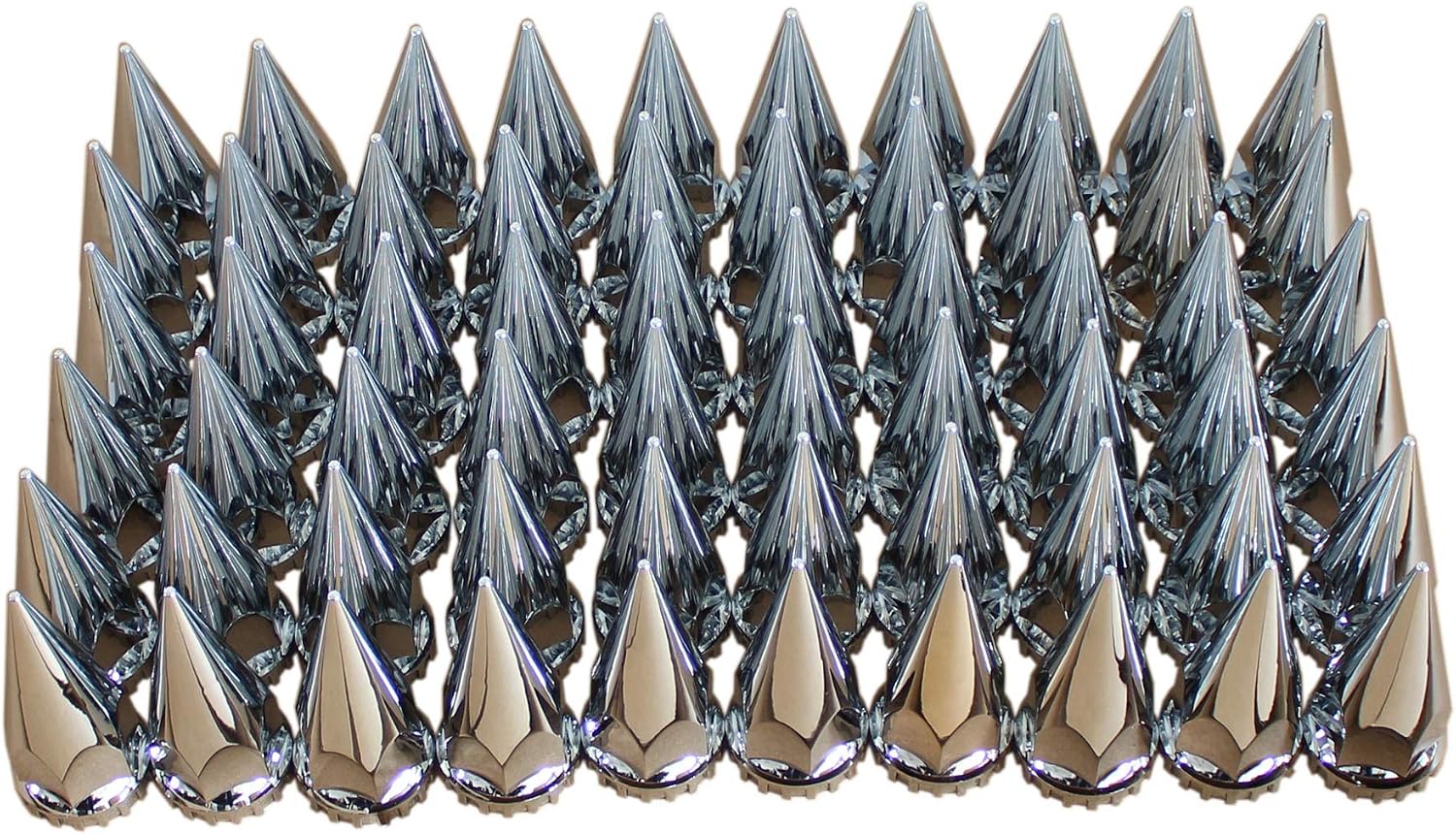 MRJLK Chrome ABS Complete Axle Cover Set with Hub Caps and 33mm Screw-On Spiked Lug Nut Covers for Semi Trucks (2 Front and 4 Rear)